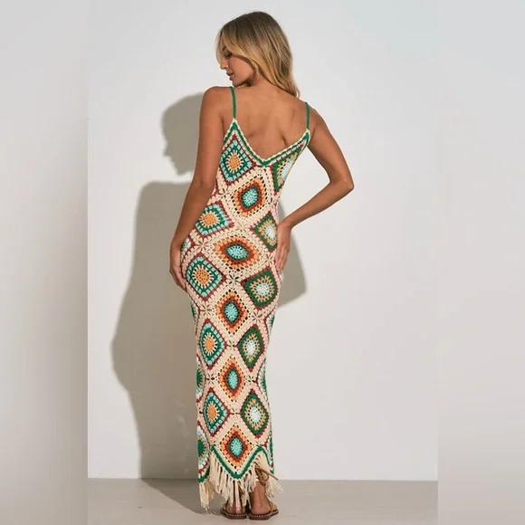 Elan Multicolor Crochet Maxi Dress NWOT - Picture 3 of 9
